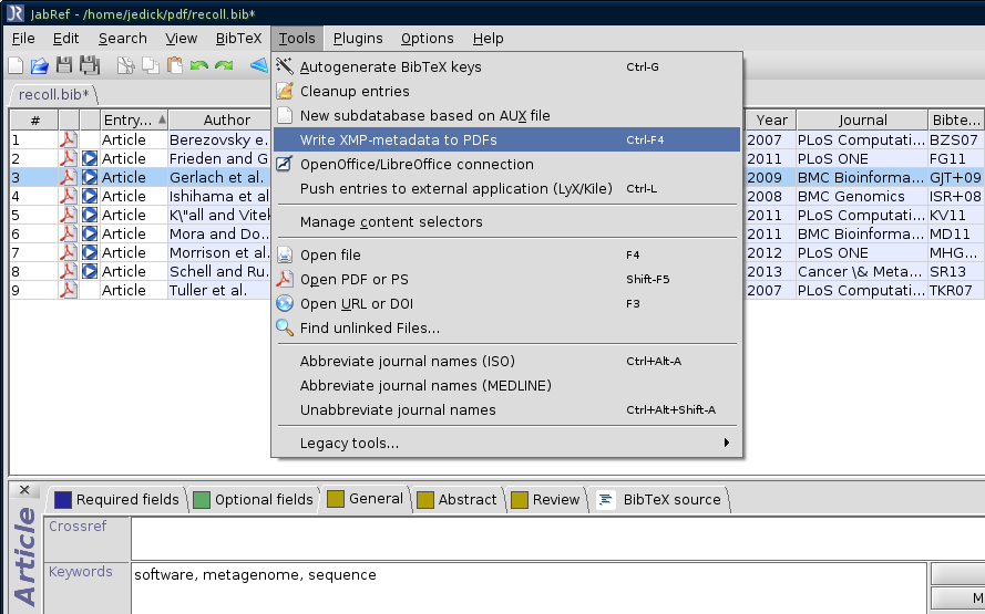 Editing metadata with jabref